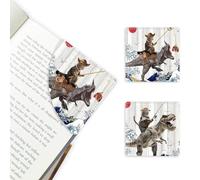 2 Pack Funny Cat and Dinosaur Leather Book Corner Bookmark, Durable Handmade Reading Accessories - Gifts for Readers, Women, Men, Teachers, Students