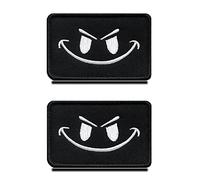 2 Pack Funny Evil Smiling Smile Happy Face DIY Hook and Loop Embroidered Tactical Patch for Team Work Clothes Jersey Backpack Caps Travel Tactical Military