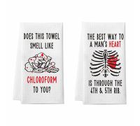 2 Pack Funny Gothic Kitchen Towels, Serial Killer Gifts for Women, True Crime Chloroform Bathroom Towels, Halloween Goth Home Decor, Morbid Podcast Merch, Does This Towel Smell Like Chloroform to You