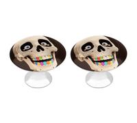 2 Pack Funny Skeleton Cabinet Knobs Round 1.1" Stainless Steel Dresser Knobs Single Hole Knob with Screws Door Pulls Handles Kitchen Hardware for Bathroom Cupboard Closet Door Wardrobe