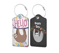 2 Pack Funny Sloth Luggage Tags, Travel Tags for Luggage with Stainless Steel Loop, Hidden ID Slot for Privacy Protection, Easy to Identify Travel Accessories Gift