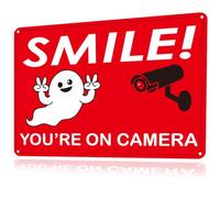 2-Pack Funny Smile Your on Camera Signs | Glow-in-the-Dark | .040 Mil Rust-Free Aluminum | 10×7 in | Business, Driveway Alert, CCTV