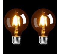 2 Pack G80 4W Dimmable Vintage LED Filament Bulbs, E27 Edison Screw, 2200K Warm Yellow Light, Amber Glass, Energy Class E
