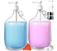 2 Pack Gallon Glass Pump Bottle Dispensers with 3 Pumps and 2 Airtight Lids, Laundry Soap Dispensers with 1 Funnel, Liquid Laundry Detergent Dispensers for Fabric Softener, Shampoo, Body Wash