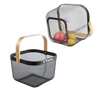 2 Pack Garden Harvest Baskets, Picnic Baskets with Durable Metal Mesh and Bamboo Handle, Perfect for Shopping, Gardening, Picnics, and Organizing