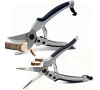 2 Pack Garden Secateurs, 8" Bypass Pruning Shears and Straight Garden Scissors, Bonsai Trimming Scissors, Safety Lock, Cast Aluminum with Rubber Surface Grips, for Trimming Plants, Picking Fruits
