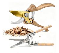 2 Pack Garden Secateurs, Bonsai Trimming Scissors, Secateurs Heavy Duty & Clippers for Wood & Tree Trimming, Safety Lock, Wooden Handle, for Cutting Flowers, Trimming Plants, Picking Fruits