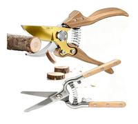 2 Pack Garden Secateurs, Bonsai Trimming Scissors, Secateurs Heavy Duty & Clippers for Wood & Tree Trimming, Safety Lock, Wooden Handle, for Cutting Flowers, Trimming Plants, Picking Fruits