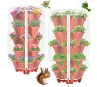 2 Pack Garden Vertical Planter Pot Insect Bird Netting,39.4" x 19.7" Stackable 5 Tier Strawberry Planter Pot Garden Mesh Plant Cover with Zipper for Outdoor Strawberry Herb Flower Protection
