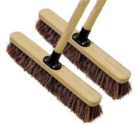 2 Pack GardnTool,18” Stiff Broom Outdoor Heavy Duty with Wooden Handle Natural Bassine Hard Bristle Yard Brush Factory Warehouse Floors Commercial and Industrial Broom Strong Wooden Brush