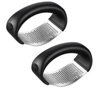 2 Pack Garlic Press, Stainless Steel Garlic Crusher and Mincer with ABS Handle, Easy to Use Garlic Press Rocker for Kitchen, Cooking, Outdoor, Black