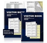 2 Pack GDPR Compliant Visitors Sign in and Out Book Confidential Hidden Name Carbonless Log Book A4 with 100 Perforated 90x60mm Duplicate Badge Inserts for School Workplace Office Reception