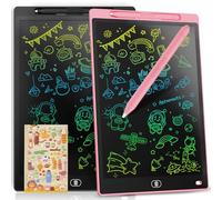 [2 Pack] Genialba LCD Drawing Board 12 Inch, Colourful LCD Writing Tablet Erasable [Individual Package], Toddler Toys Learning Educational Toys for 2 3 4 5 6 7 Years Boys Girls (Pink&Black)