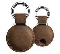 2 Pack Genuine Leather AirTag Holder Keychain - Compatible with AirTag 1st & 2nd Generation, Secure Fit Air Tag Case for Keys Bags Luggage, Minimalist for Apple AirTag Accessories(Brown)