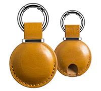 2 Pack Genuine Leather AirTag Holder Keychain - Compatible with AirTag 1st & 2nd Generation, Secure Fit Air Tag Case for Keys Bags Luggage, Minimalist for Apple AirTag Accessories(Yellow)