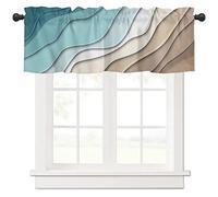 2 pack Geometric Valance Curtains for Bedroom ,Teal Blue Modern Roman Shades for Windows Brown Abstract Art Curtains & Drapes Aesthetic Rod Pocket Kitchen Window Curtains Over Sink 54x18in,2 Panel
