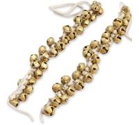 2-Pack Ghungroo Brass Dance Anklets For Kathak, Traditional Gold Bells With Cotton Straps, Indian Dance Accessories