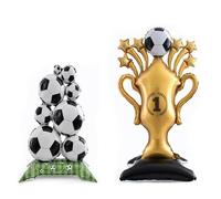 2 Pack Giant Soccer Trophy and Ball Balloons Set, Gold Championship Trophy and Soccer Ball Stack Decorations, 59x32 Inch Foil Mylar Balloons for Sports Parties