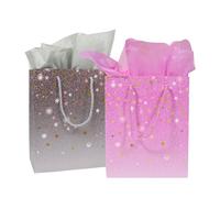 2 Pack Gift Bags with 4 Tissue Paper, Small Medium Gift Bag for Present, Birthday Gift Bag for Women, Wedding, Baby Shower, Graduation Party, Bridal Shower(Purple, Grey)