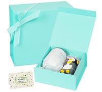 2 Pack Gift Boxes with Lids, 18 x 17 x 8 cm Auqa Blue Small Gift Box with Ribbon, Collapsible Gift Boxes with Magnetic Closure for Presents, Bridesmaid Proposal Box Contains Gift Card Ribbon Tag