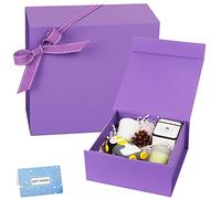2 Pack Gift Boxes with Lids, 18 x 17 x 8 cm Purple Small Gift Box with Ribbon, Collapsible Gift Boxes with Magnetic Closure for Presents, Bridesmaid Proposal Box Contains Gift Card Ribbon Tag