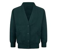 2 Pack Girls Fleece Sweat Cardigan School Uniform Long Sleeve Cotton Rich Button Closure Front - Ages 2-14 Years Bottle Green