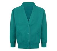 2 Pack Girls Fleece Sweat Cardigan School Uniform Long Sleeve Cotton Rich Button Closure Front - Ages 2-14 Years Jade Green