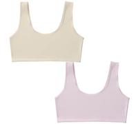 2 Pack Girls Training Bra Crop Tops White Sports Bra Training for Older Girls First Bralettes Teen Kids Cotton Starter Age 8-14 School Bras in The Next Size up Larger Sizes Bralettes (Nude+Pink)