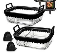 2-Pack Glass Air fryer Accessories with Removable Silicone Ring,for Dual Zone Air fryer Keplin,NINJA AF400UK/DZ400UK,SL400UK,EMtronics 9L,Dishwasher Safe BPA-Free,Airfryer Liners for Double Air Fryer