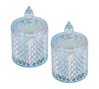 2 Pack Glass Apothecary Jars with Lids, Diamond Faceted Candy Jar & Qtip Holder, Bathroom Storage Organizer for Cotton Swabs, Pads, Jewelry, Sweets, Wedding（Crystal Colorful）