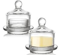 2 Pack Glass Butter Dishes, Small Round Butter Keeper with Dome Lid and Handle and Butter Knife, Clear Butter Serving Container with Cover, Round Crystal Mini Butter Cloche for Candy, Dessert, Spread