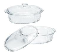2 Pack Glass Casserole Dish with Lid, Clear Glass Cookware Baking Dish, Casserole Dishes for Oven & Microwave Use, Versatile Deep Food Container for Baking (1.5L + 2.8L)