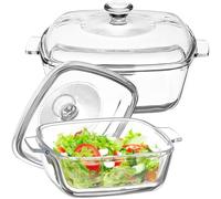 2 Pack Glass Casserole Dishes with Lids, 0.8L+1.5L Square Borosilicate Glass Oven Dishes, Covered Glass Serving Bowls with Handles for Cooking, Baking, Storage, Microwave & Dishwasher Safe