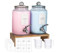 2 Pack Glass Laundry Detergent Dispenser,Sturdy glass Fabric Softener Dispenser With Leak Proof Pump,Reusable Container & Bamboo Stand-108Oz Big Laundry Soap Container For Washer Room Organization (2)