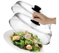 2 Pack Glass Microwave Splatter Covers for Food Plate - Sturdy Borosilicate Guard with Vent Hole - 100% Food Safe, BPA Free, Easy Grip Silicone Knob, Dishwasher Safe