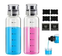 2 Pack Glass Mouthwash Dispenser for Bathroom,10.12OZ Mouth Wash Container Bottle with Lid Cup, Refillable Glass Mouthwash Bottle Decanter for Countertop/4 Pcs Label