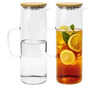 2 Pack Glass Pitchers with Lid and Handle, 1.5L Clear Water Pitcher Glass Carafe with Spout for Fridge, Iced Tea Pitcher for Drinks Cold and Hot, Easy Clean Juice Jug, BPA Free, Heat Resistant