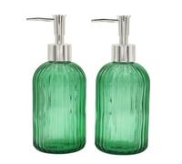 2 Pack Glass Soap Dispenser Bathroom Countertop Shampoo and Conditioner Dispenser Washing Up Liquid Hand Soap Pump Bottle Dispenser Kitchen(2, Green)