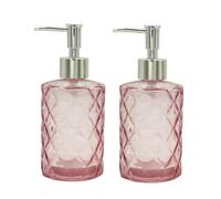 2 Pack Glass Soap Dispenser Bathroom Countertop Shampoo and Conditioner Dispenser Washing Up Liquid Hand Soap Pump Bottle Dispenser Kitchen(2, Purple)