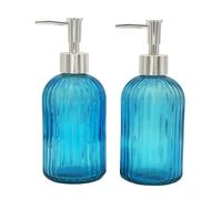 2 Pack Glass Soap Dispenser Bathroom Countertop Shampoo and Conditioner Dispenser Washing Up Liquid Hand Soap Pump Bottle Dispenser Kitchen(2, Blue)
