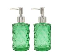 2 Pack Glass Soap Dispenser Bathroom Countertop Shampoo and Conditioner Dispenser Washing Up Liquid Hand Soap Pump Bottle Dispenser Kitchen(2, Green)