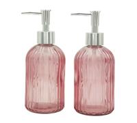 2 Pack Glass Soap Dispenser Bathroom Countertop Shampoo and Conditioner Dispenser Washing Up Liquid Hand Soap Pump Bottle Dispenser Kitchen(2, Pink)