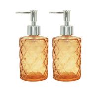 2 Pack Glass Soap Dispenser Bathroom Countertop Shampoo and Conditioner Dispenser Washing Up Liquid Hand Soap Pump Bottle Dispenser Kitchen(2, Orange)