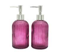 2 Pack Glass Soap Dispenser Bathroom Countertop Shampoo and Conditioner Dispenser Washing Up Liquid Hand Soap Pump Bottle Dispenser Kitchen(2, Purple)