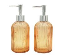 2 Pack Glass Soap Dispenser Bathroom Countertop Shampoo and Conditioner Dispenser Washing Up Liquid Hand Soap Pump Bottle Dispenser Kitchen(2, Orange)