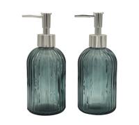 2 Pack Glass Soap Dispenser Bathroom Countertop Shampoo and Conditioner Dispenser Washing Up Liquid Hand Soap Pump Bottle Dispenser Kitchen(2, Grey)