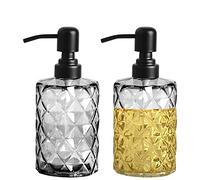 2 Pack Glass Soap Dispenser Bottle with 304 Stainless Steel Pump, Dveda 12 Oz Refillable Hand Soap Dispenser Bottle, Shampoo Lotion Jar Dispenser for Bathroom Countertop, Kitchen, Laundry Room, Gray