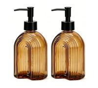 2 Pack Glass Soap Dispenser with Black Plastic Pump, 12Oz Liquid Hand Soap Dispenser, Rustproof Pump for Kitchen & Bathroom, Great for Lotions, Essential Oil, Liquid Soaps (Amber)