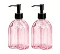 2 Pack Glass Soap Dispenser with Black Plastic Pump, 12Oz Liquid Hand Soap Dispenser, Rustproof Pump for Kitchen & Bathroom, Great for Lotions, Essential Oil, Liquid Soaps (Pink)