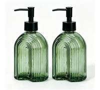 2 Pack Glass Soap Dispenser with Black Plastic Pump, 12Oz Liquid Hand Soap Dispenser, Rustproof Pump for Kitchen & Bathroom, Great for Lotions, Essential Oil, Liquid Soaps (Green)